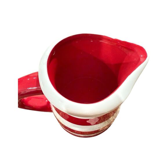Terramoto Ceramic Drink Pitcher Red White Stripes Approx 7.5” Tall NWOT Holiday - Picture 3 of 6